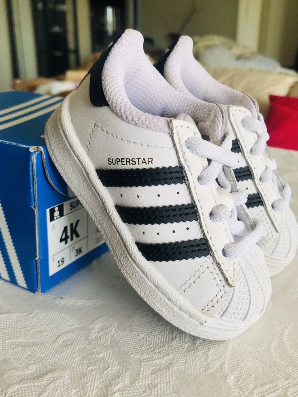 NIB adidas Originals Baby Superstar EL I Sneakers Size 4K White Black